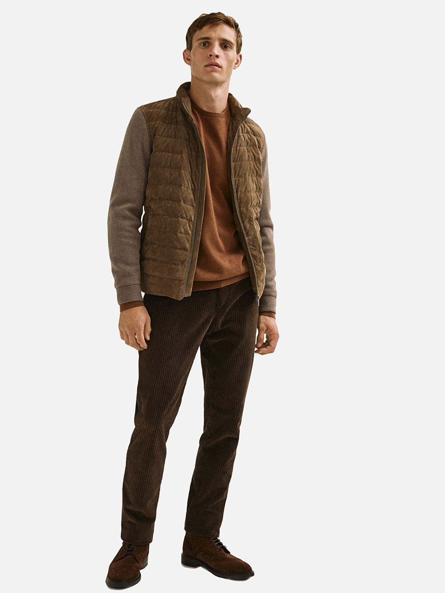 Suede jacket with contrast knit detail